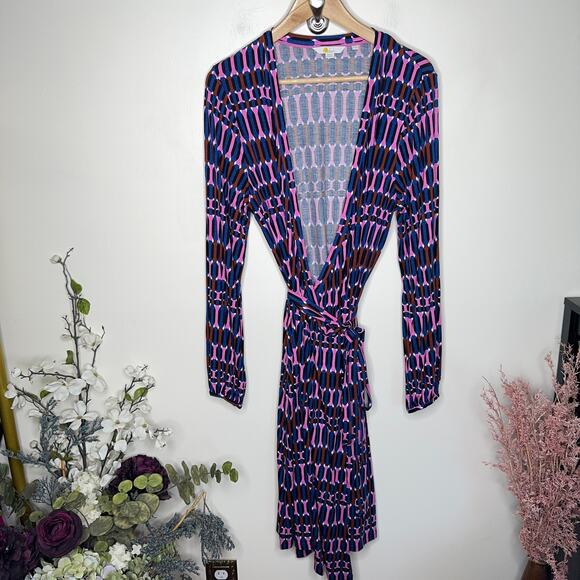 BODEN Elodie Jersey Wrap Dress Plum Blossom Blue Pink {O32} - Picture 2 of 5